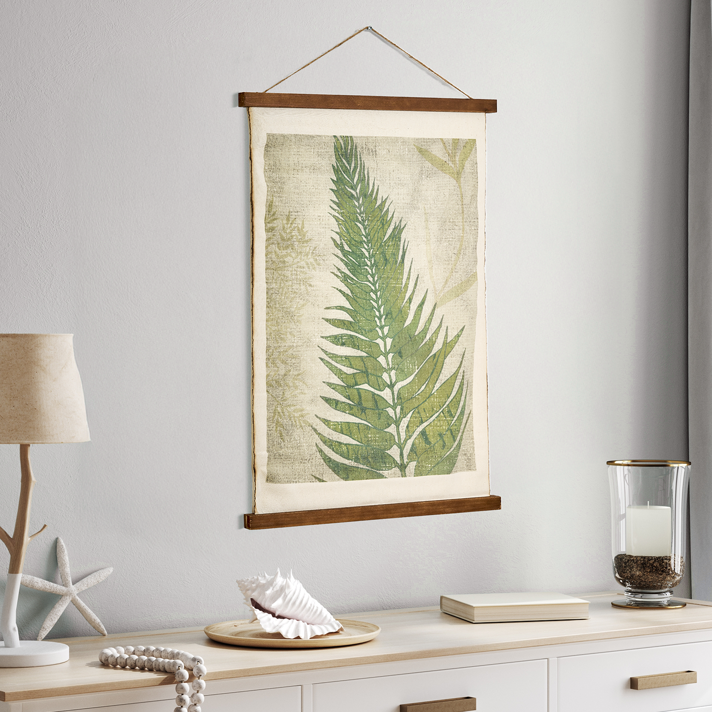 Fern Leaf Scroll Tapestry with Rope Wall Art