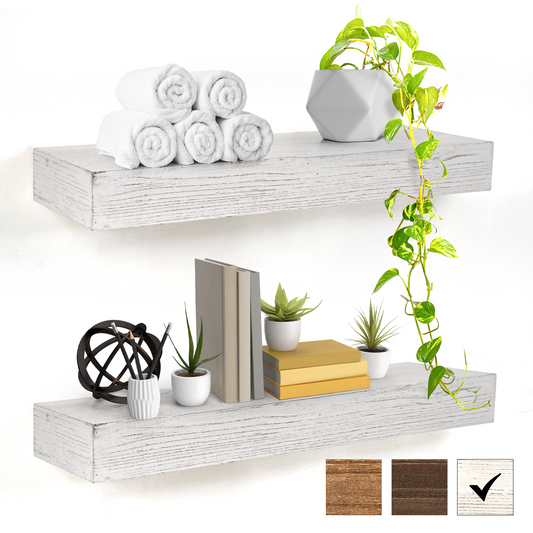 Whitewashed Wood Floating Wall Shelf - Small