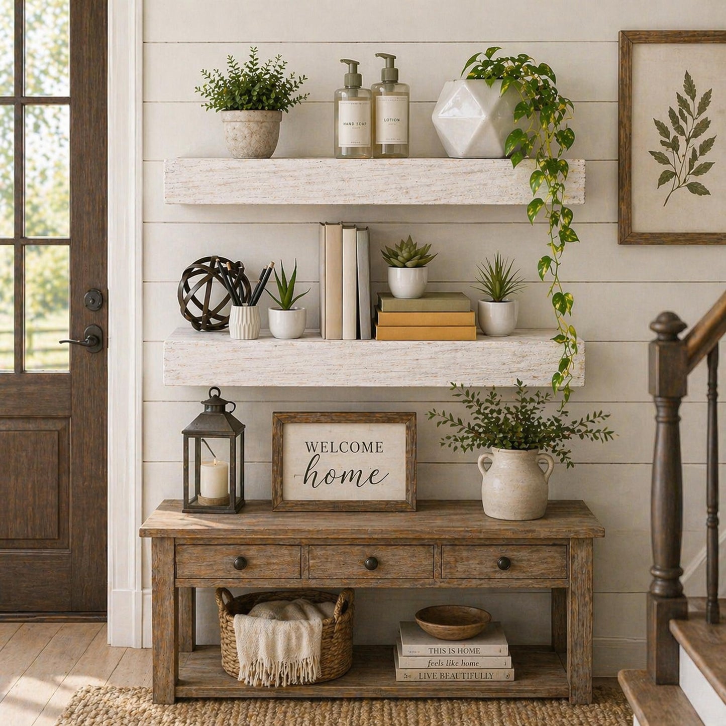 Whitewashed Wood Floating Wall Shelf - Large