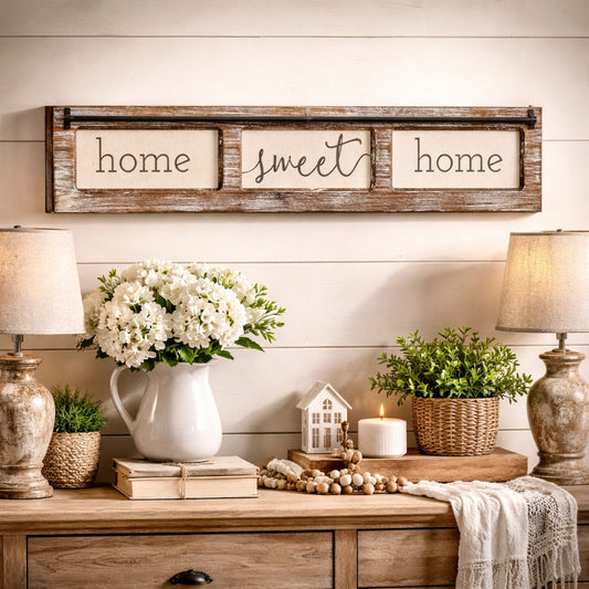 Home Sweet Home Rustic Wood Canvas Sign