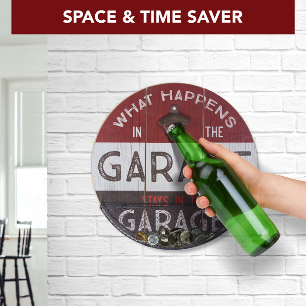 What Happens in the Garage Bottle Opener & Cap Catcher