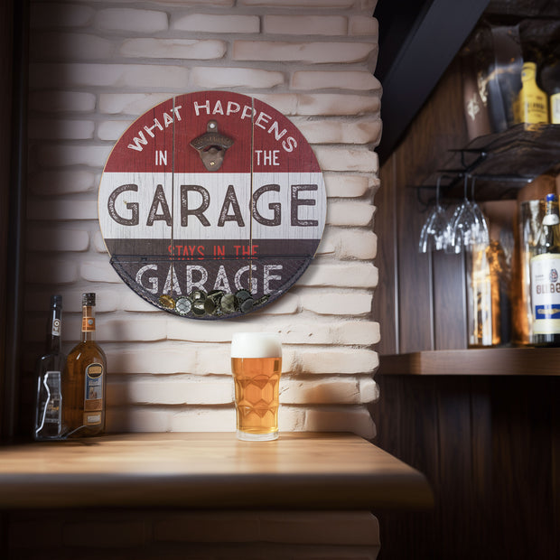 What Happens in the Garage Bottle Opener & Cap Catcher