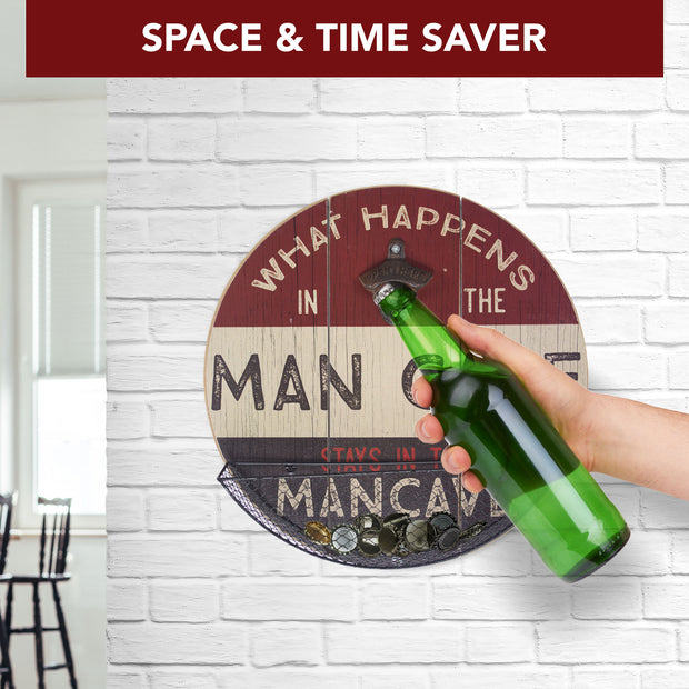 Bottle Opener & Cap Catcher What Happens in the Man Cave