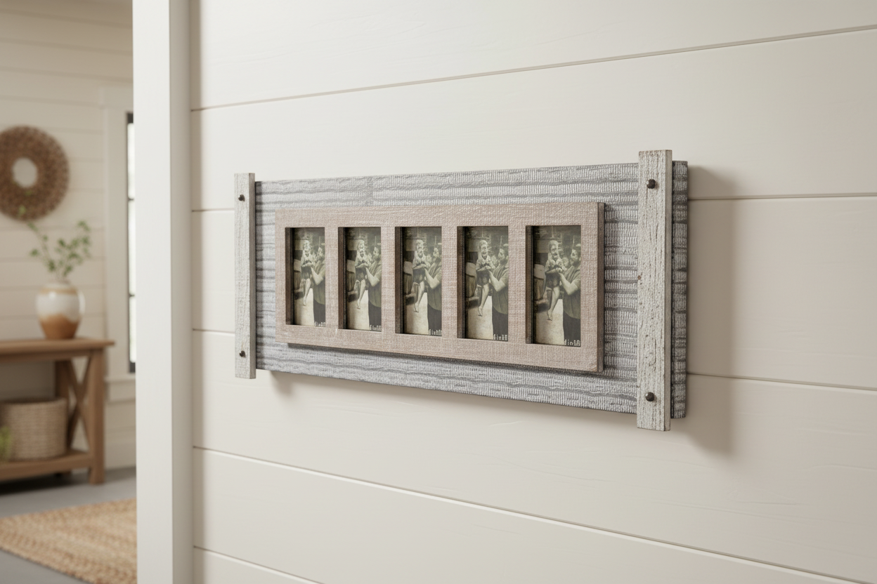 Rustic Wood and Metal Hanging 5 Picture Photo Frame