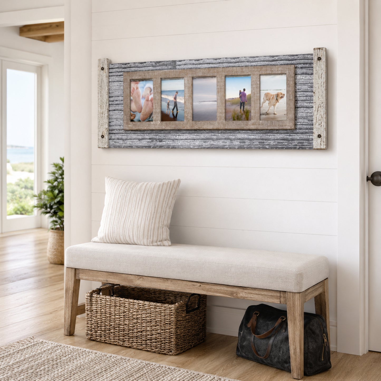 Rustic Wood and Metal Hanging 5 Picture Photo Frame