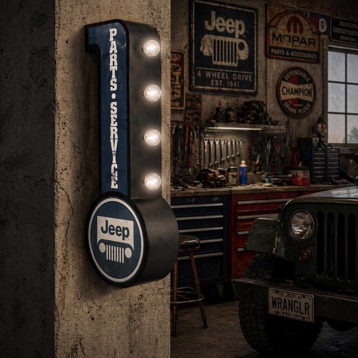 Officially Licensed Vintage Jeep Parts & Service LED Marquee Sign