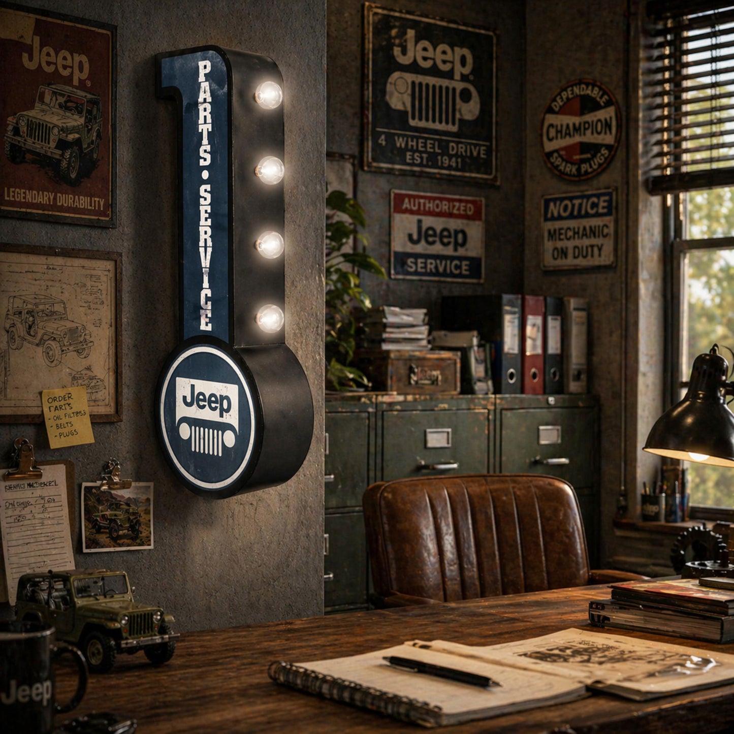 Officially Licensed Vintage Jeep Parts & Service LED Marquee Sign
