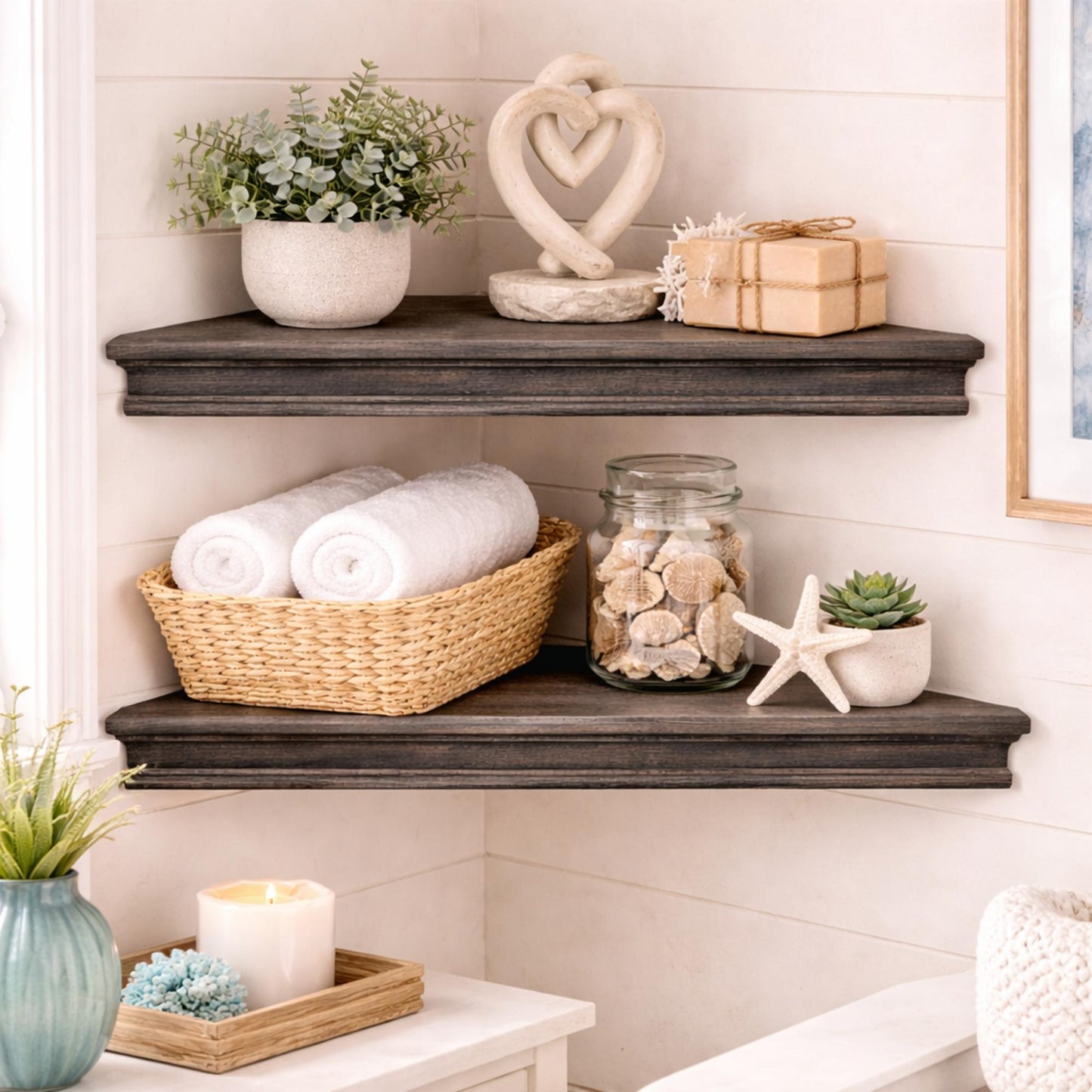 Beveled Wood Floating Corner Shelves (Set of 2) - Black