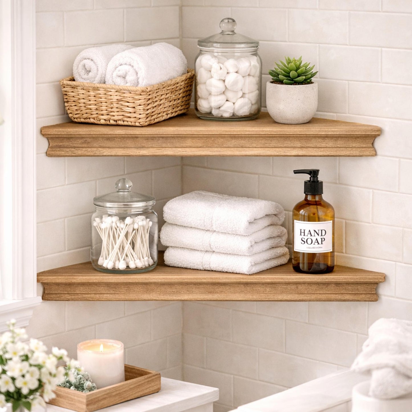 Beveled Wood Floating Corner Shelves (Set of 2) - Walnut Brown