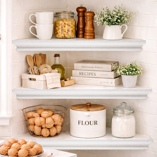 Wood Floating Beveled Corner Shelves (Set of 3) - White