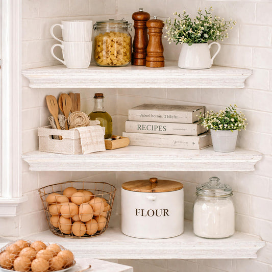 Wood Floating Beveled Corner Shelves (Set of 3) - White