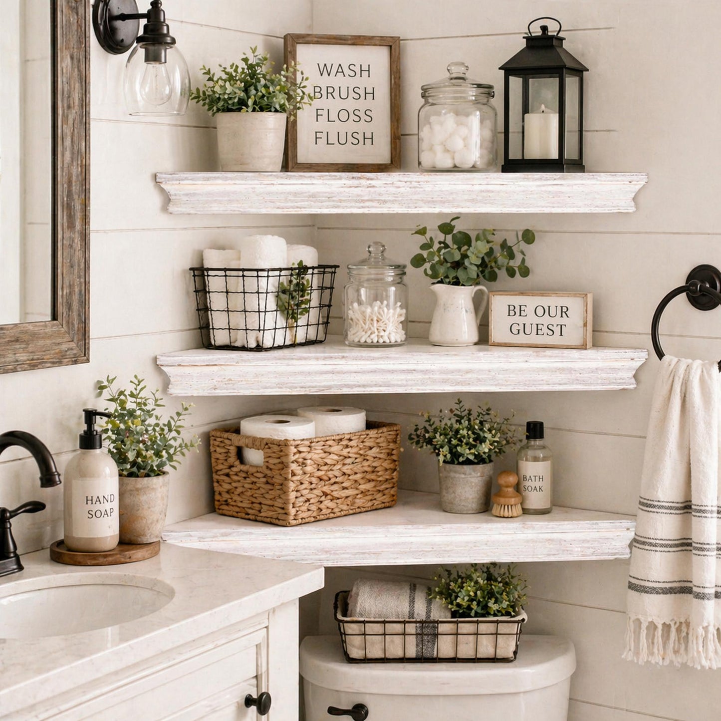 Wood Floating Beveled Corner Shelves (Set of 3) - White