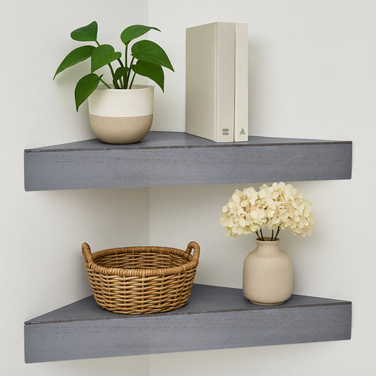 Wood Floating Corner Shelves (Set of 2) - Grey