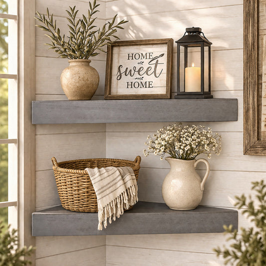 Wood Floating Corner Shelves (Set of 2) - Grey