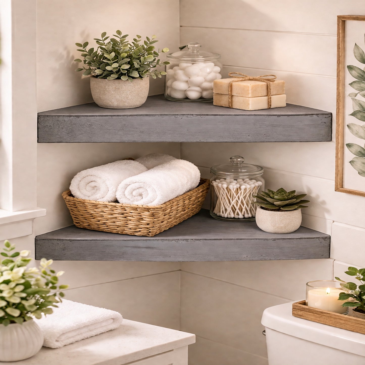 Wood Floating Corner Shelves (Set of 2) - Grey