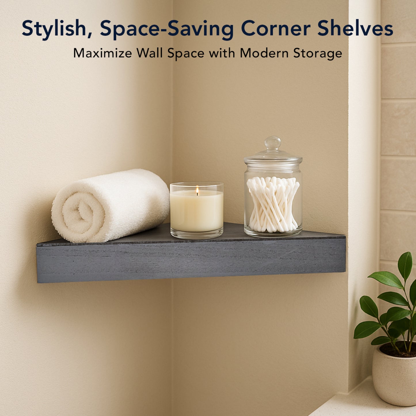 Wood Floating Corner Shelves (Set of 2) - Grey