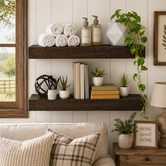 Rustic Wood Floating Wall Shelf - Large/Dark Brown