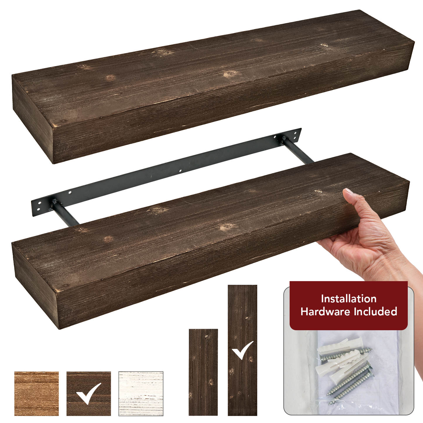 Rustic Wood Floating Wall Shelf - Large/Grey