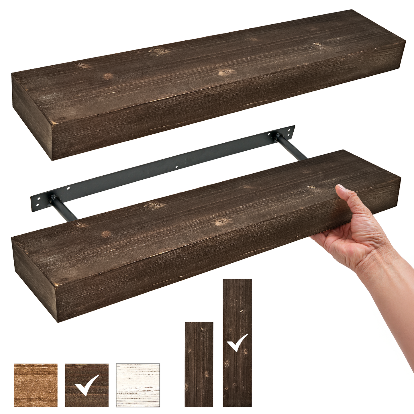 Rustic Wood Floating Wall Shelf - Large/Grey