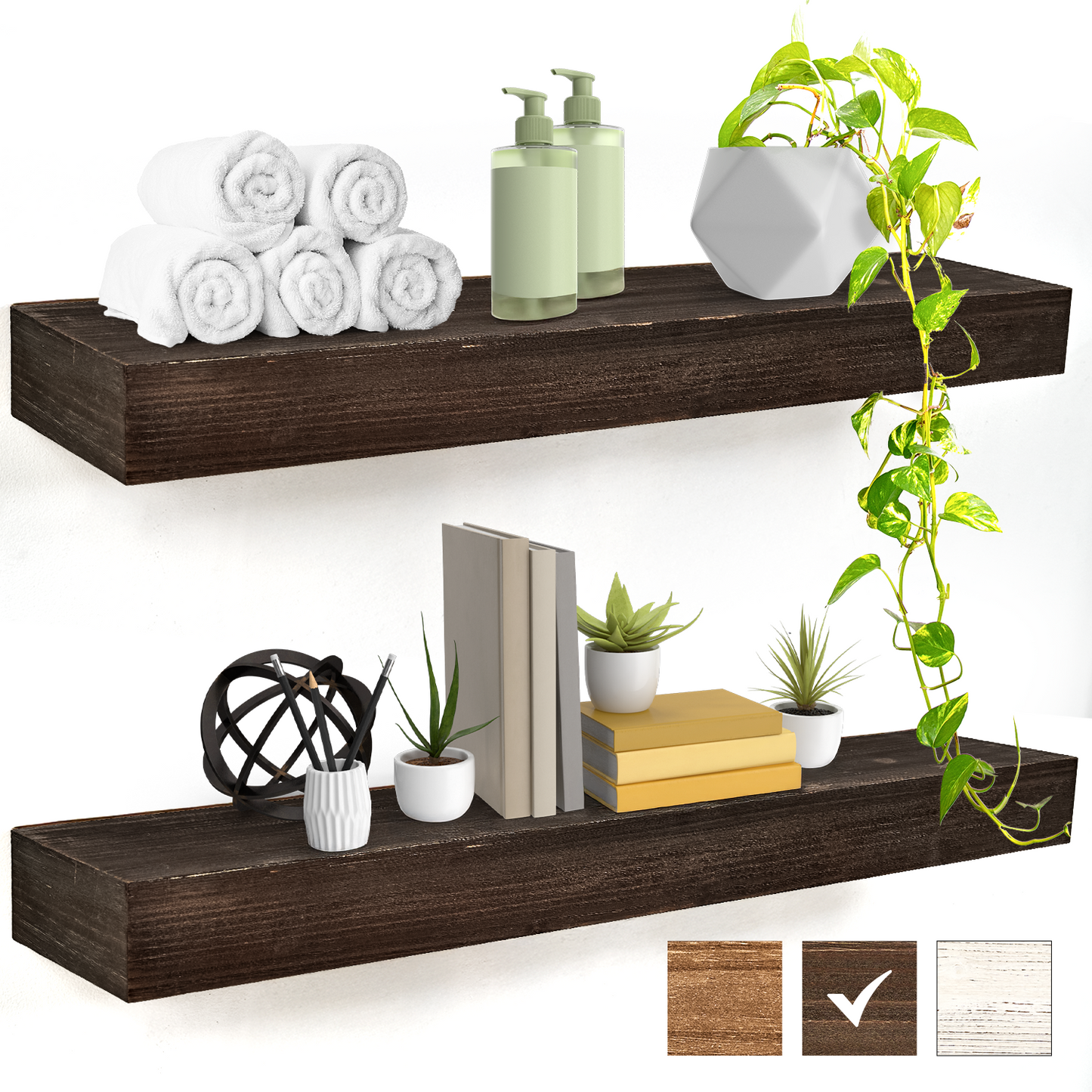 Rustic Wood Floating Wall Shelf - Large/Grey