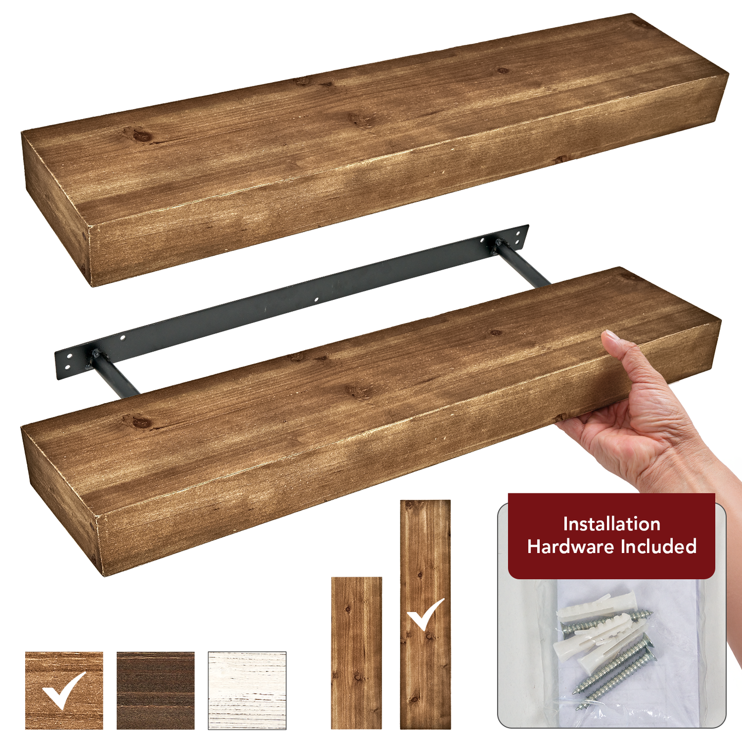 Rustic Wood Floating Wall Shelf - Large/Walnut Brown