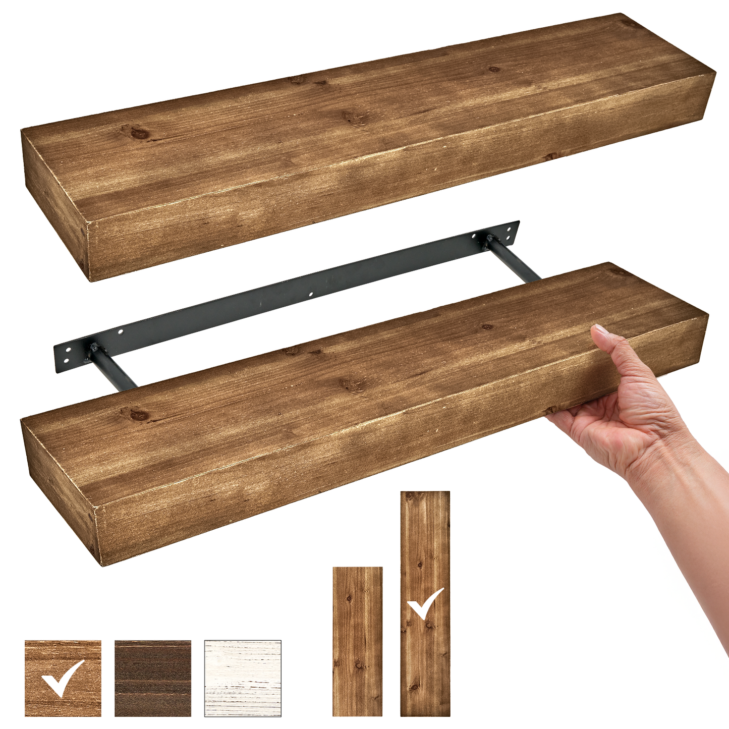 Rustic Wood Floating Wall Shelf - Large/Walnut Brown
