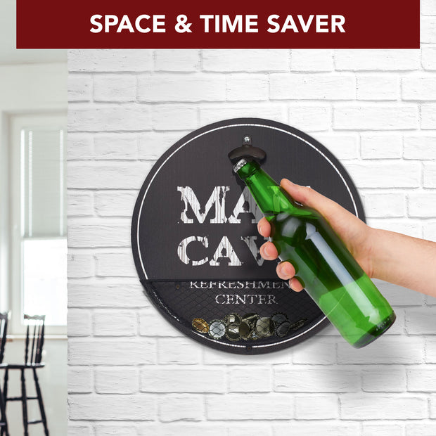 Vintage Man Cave 'Refreshment Center' Bottle Opener & Cap Catcher 14"