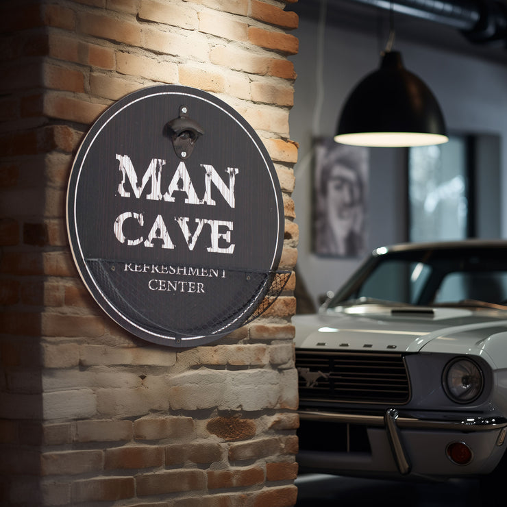 Vintage Man Cave 'Refreshment Center' Bottle Opener & Cap Catcher 14"