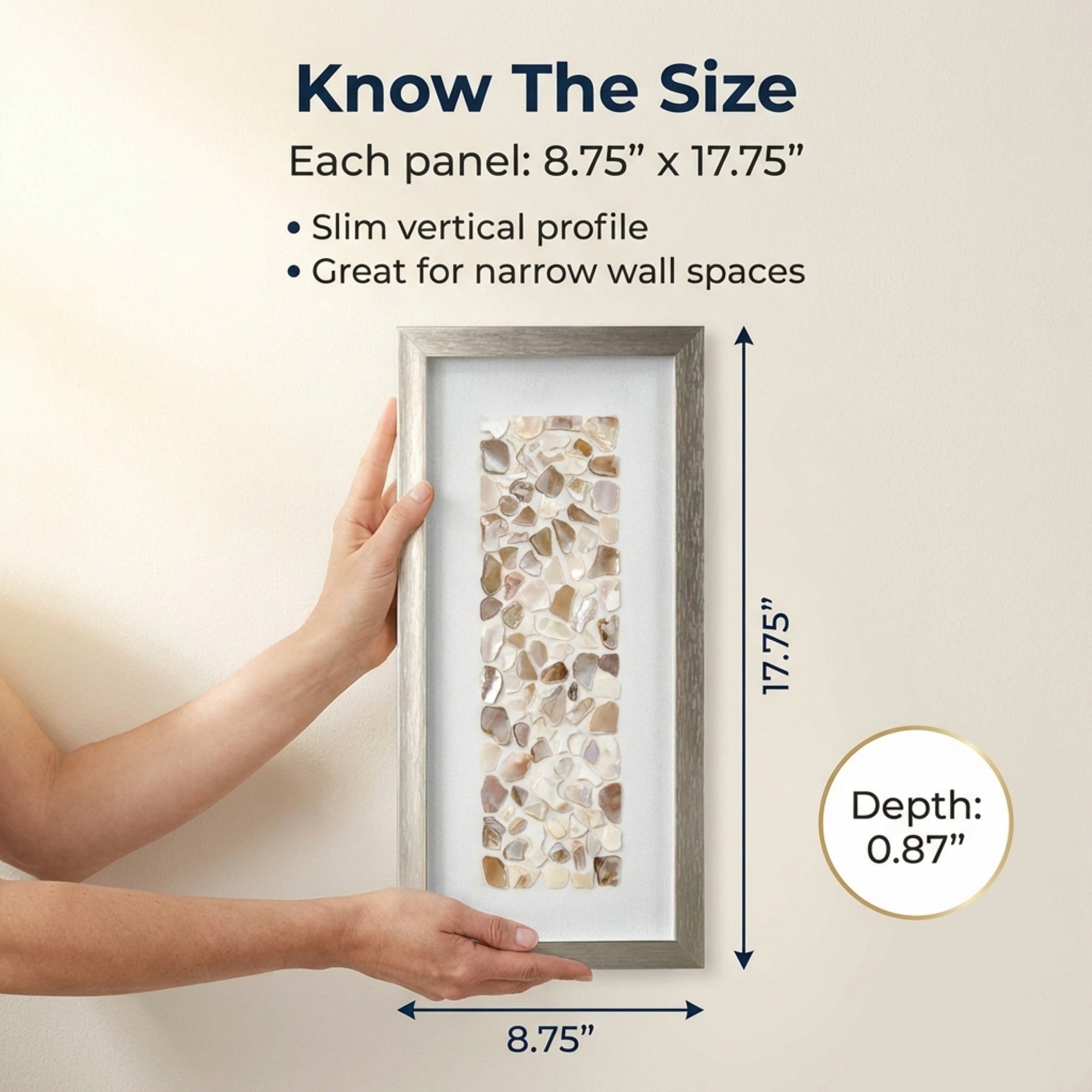 Handcrafted Neutral Seashell Mosaic Panel Wall Art Decor with Champagne Frame - 2 Piece Set