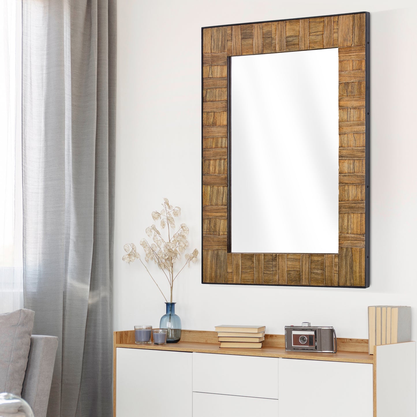 Rustic Wood and Metal Wall Mirror (35 x 26)