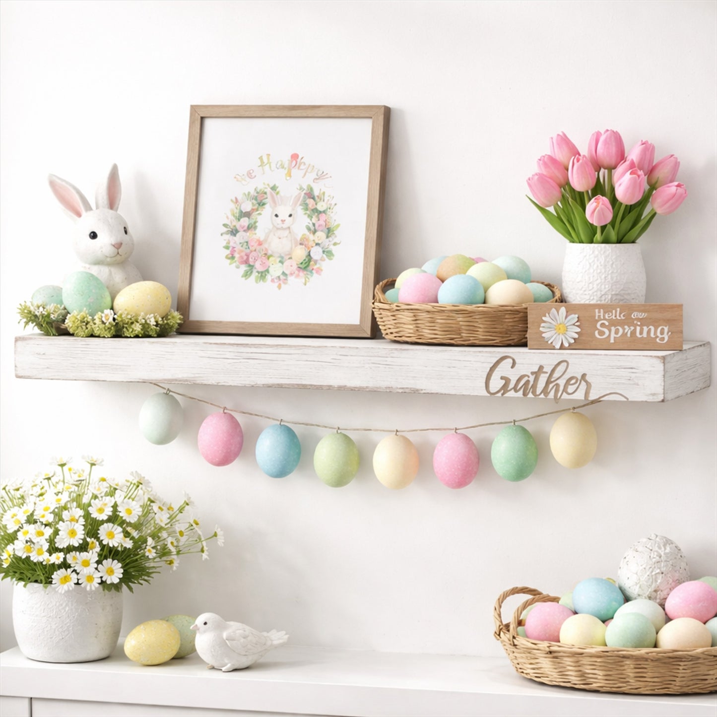 Floating Wall Shelf with “Gather” Text Engraving