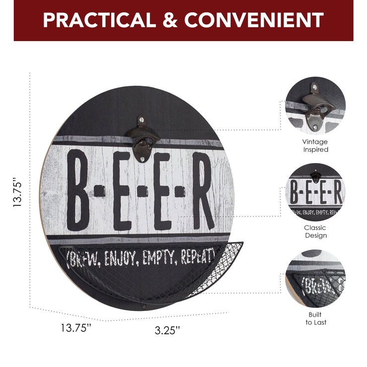 Vintage-Inspired 'B-E-E-R' Bottle Opener & Cap Catcher - 14"