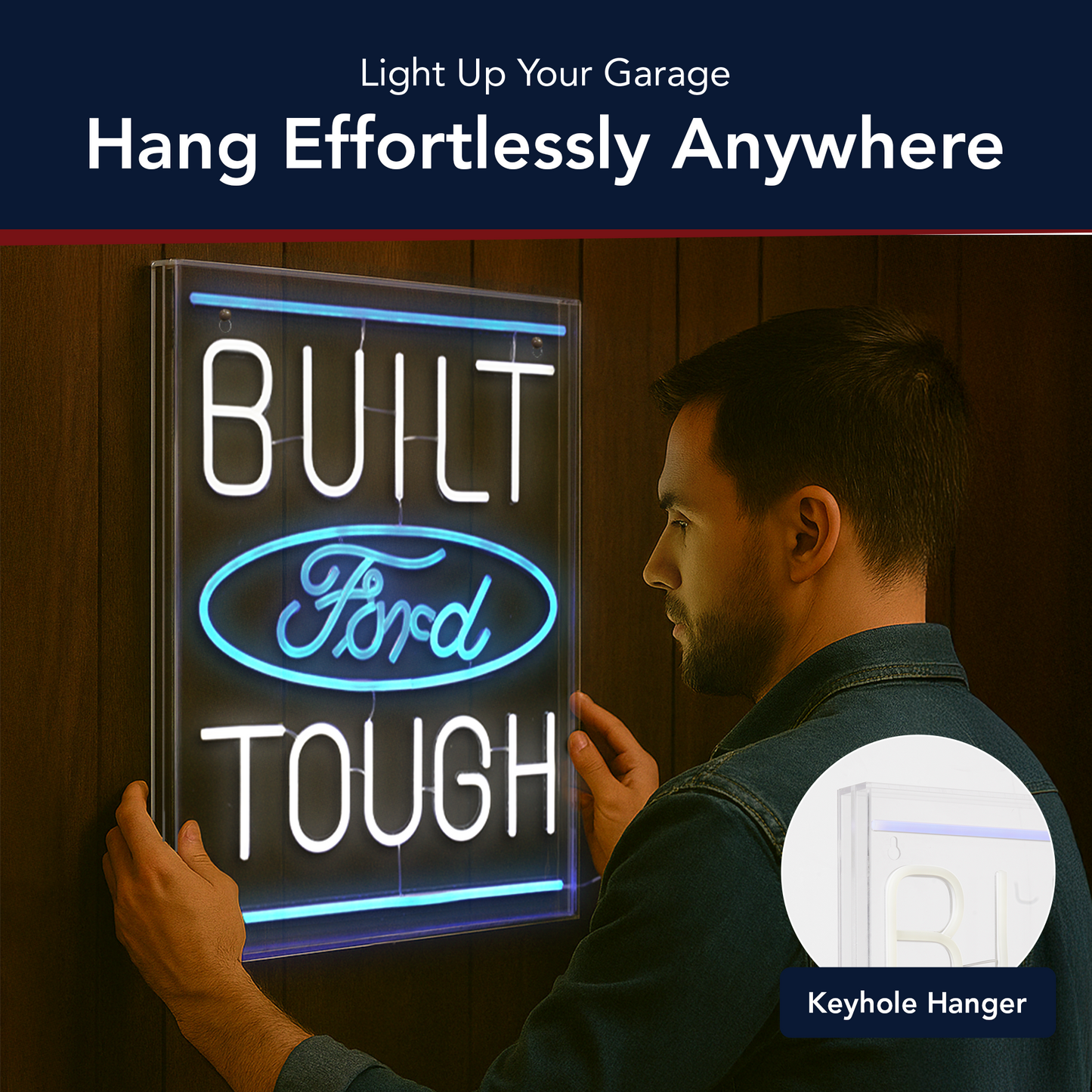 Licensed Ford Built Tough Acrylic LED Wall Decor Sign  - 16" x 20"