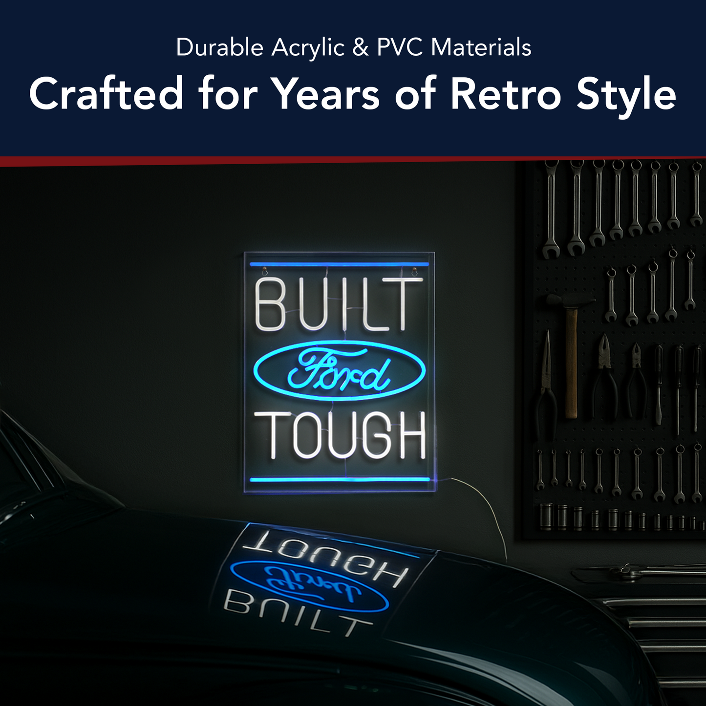 Licensed Ford Built Tough Acrylic LED Wall Decor Sign  - 16" x 20"
