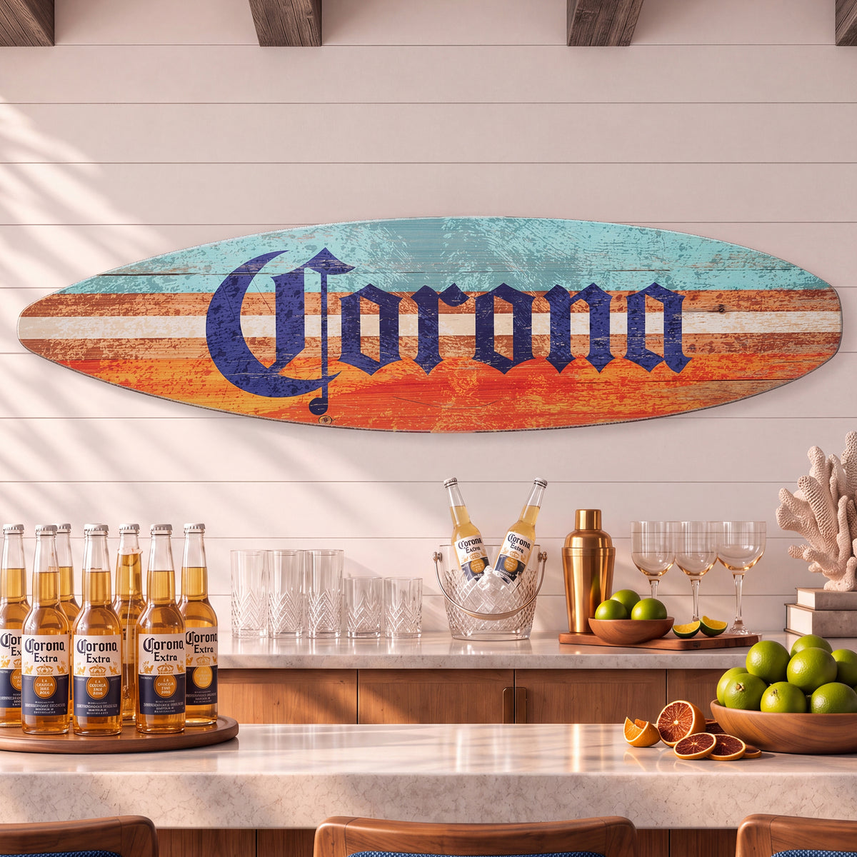 Licensed Corona Color Tones Surfboard Plaque Wall Sign - 60"x15"