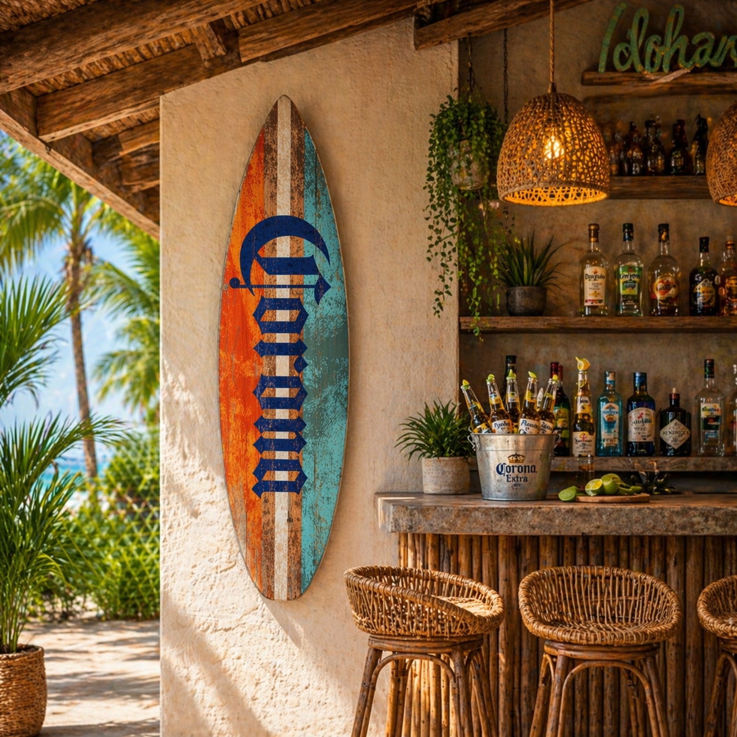 Licensed Corona Color Tones Surfboard Plaque Wall Sign - 60"x15"