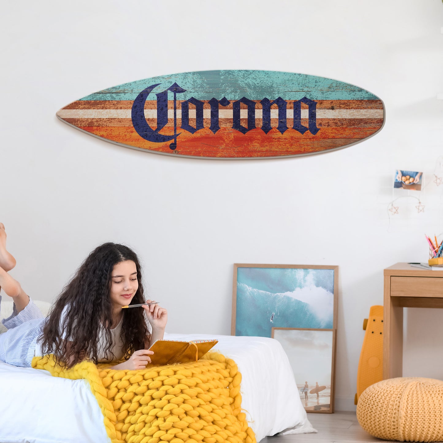 Licensed Corona Color Tones Surfboard Plaque Wall Sign - 60"x15"