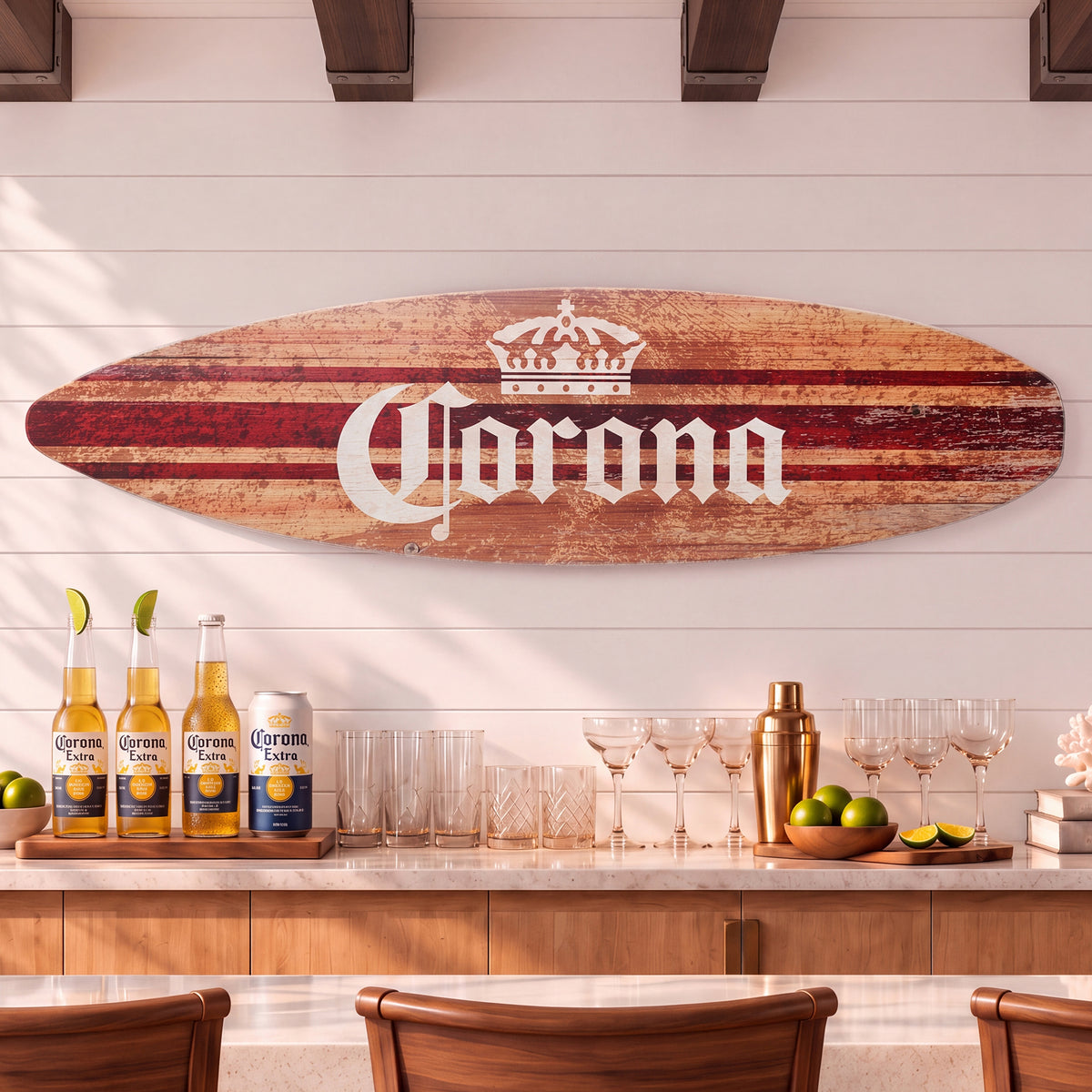Licensed Corona Brown Tones Surfboard Plaque Wall Sign - 60"x15"