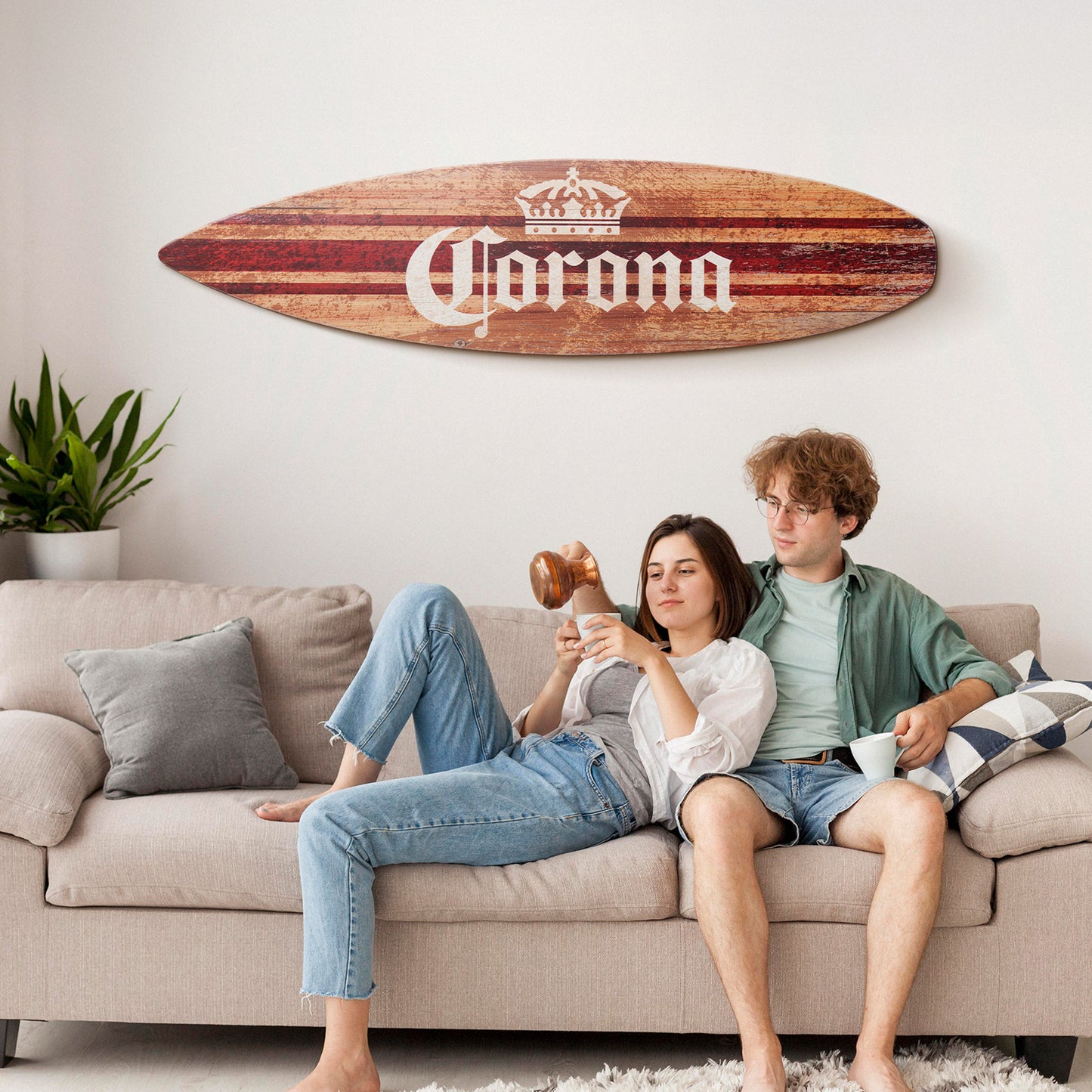 Licensed Corona Brown Tones Surfboard Plaque Wall Sign - 60"x15"