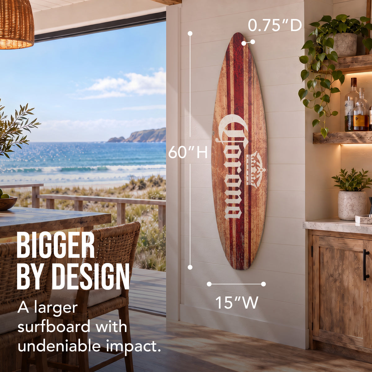 Licensed Corona Brown Tones Surfboard Plaque Wall Sign - 60"x15"