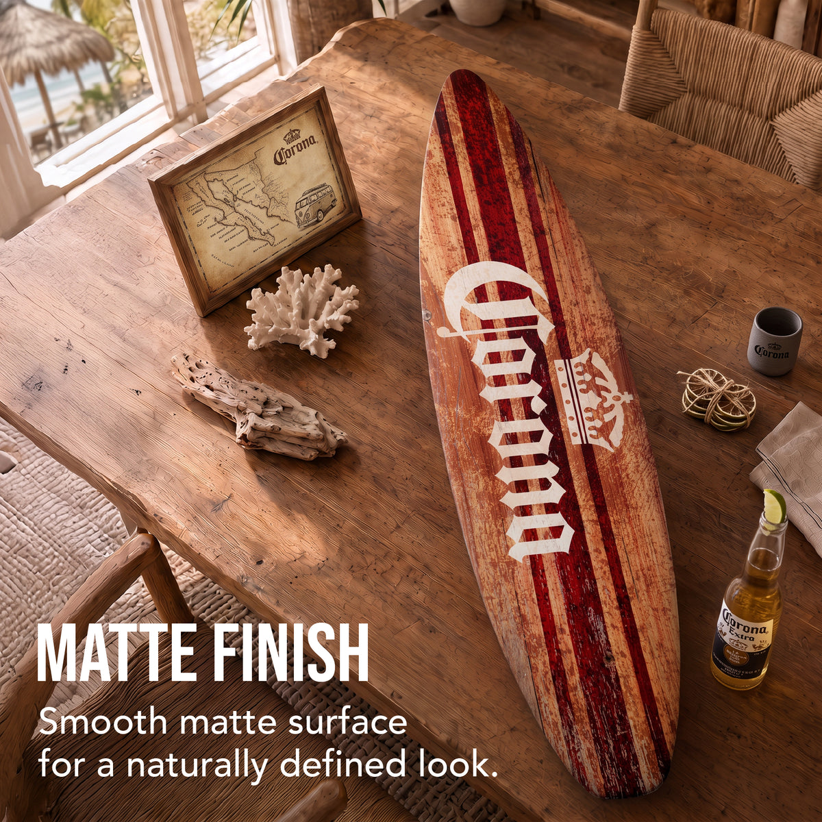 Licensed Corona Brown Tones Surfboard Plaque Wall Sign - 60"x15"