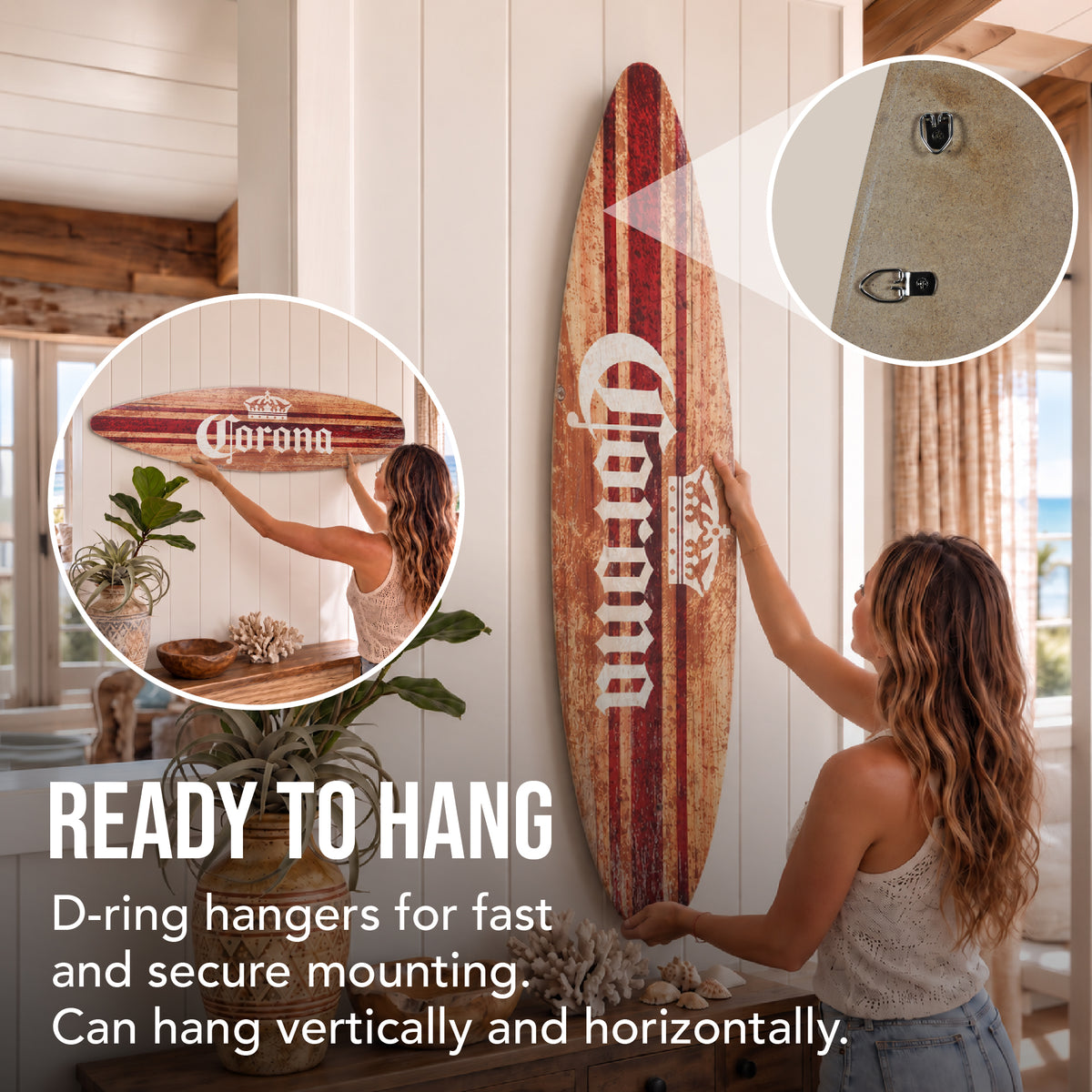 Licensed Corona Brown Tones Surfboard Plaque Wall Sign - 60"x15"