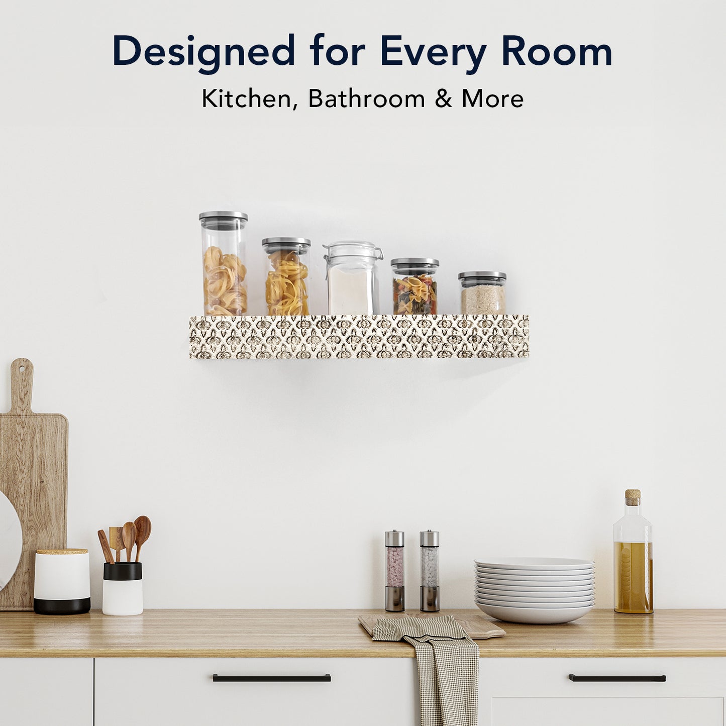 Small Rustic Embossed Wood Floating Wall Shelf - White