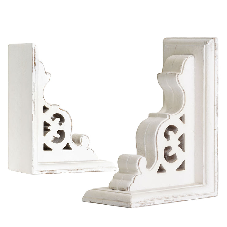 Distressed Vintage Whitewashed Decorative Wood Bookends (Set of 2)