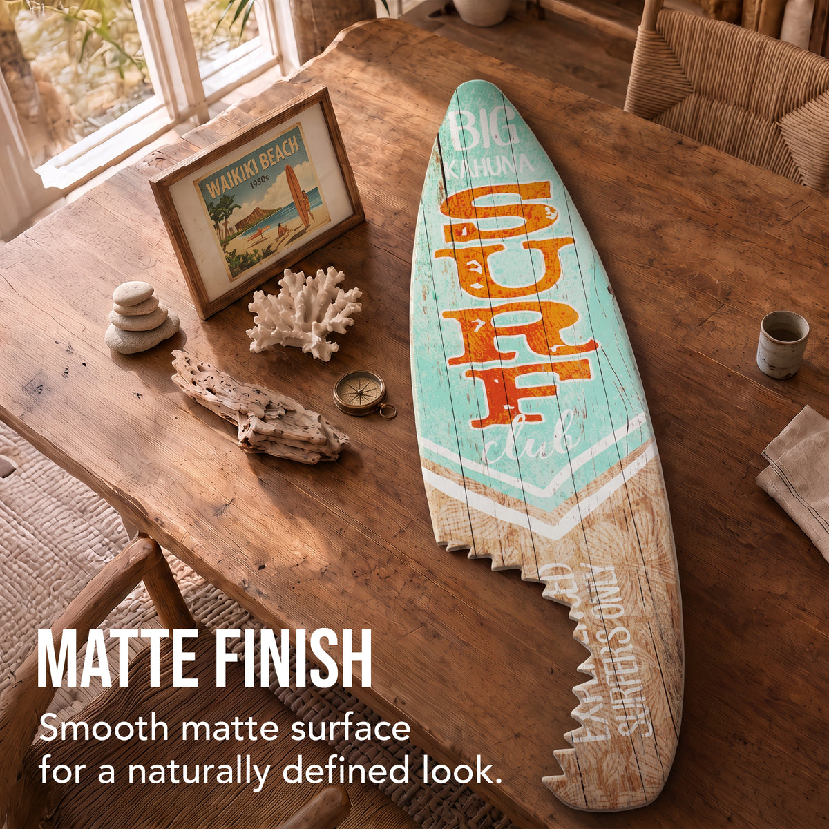 Big Kahuna Surf Club Shark Bite Surfboard Plaque Wall Sign - 60"x15"