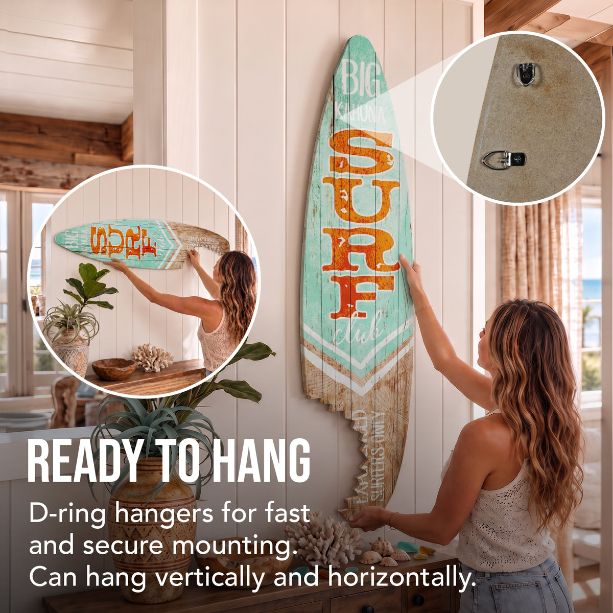 Big Kahuna Surf Club Shark Bite Surfboard Plaque Wall Sign - 60"x15"