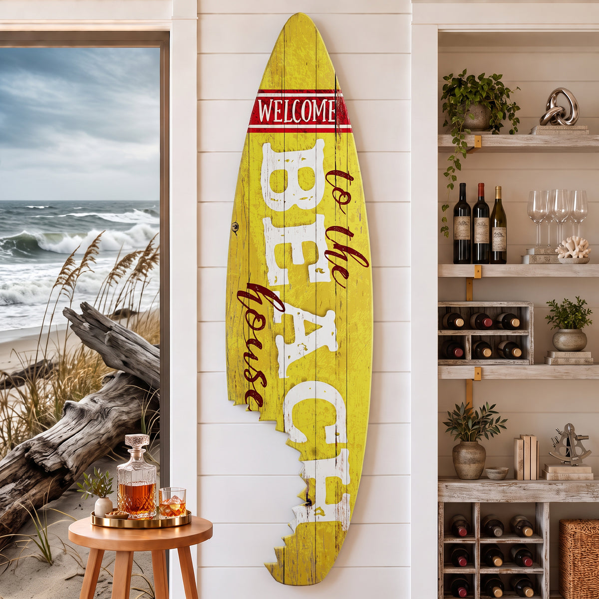 Welcome to the Beach House Shark Bite Surfboard Wall Decor - 60"x15"