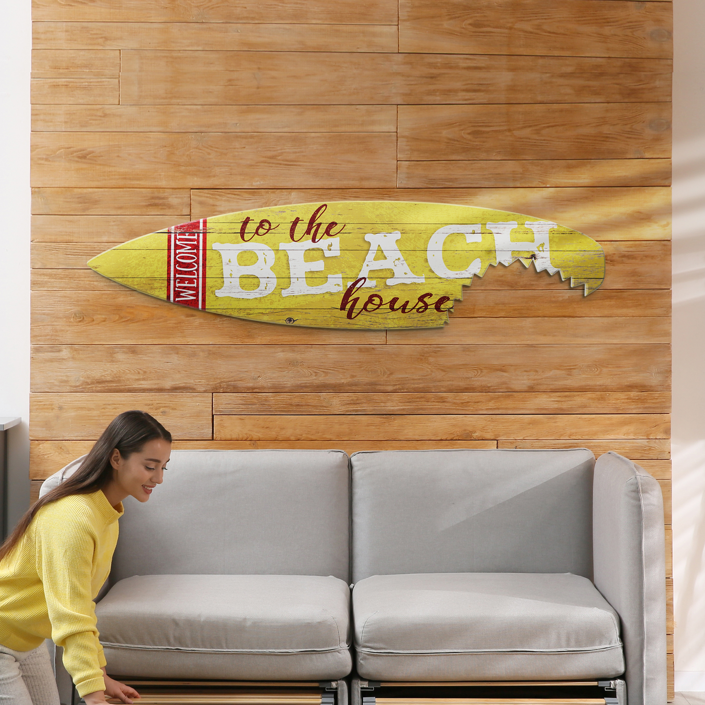 Welcome to the Beach House Shark Bite Surfboard Wall Decor - 60"x15"