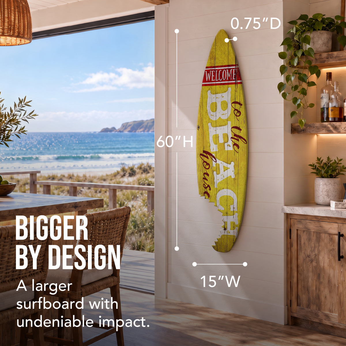 Welcome to the Beach House Shark Bite Surfboard Wall Decor - 60"x15"