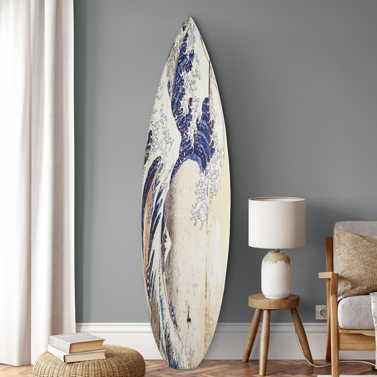 The Great Wave of Kanagawa Surfboard Plaque Wall Sign - 60"x15"